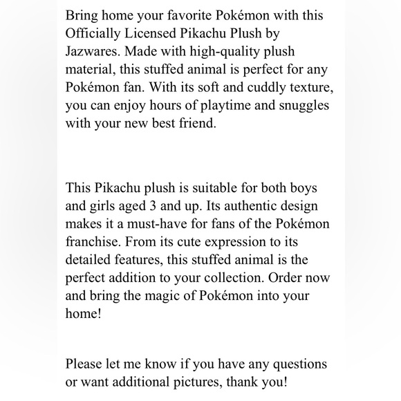 Pokemon Pikachu Plush Authentic By Jazwares Official Licensed - Picture 8 of 8